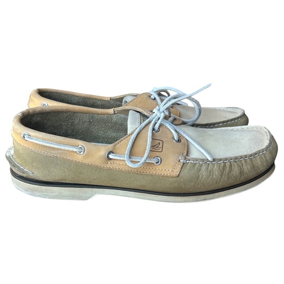 Sperry Top-Sider A/O 2-Eye Colorblock Boat Shoes Cream/Dusty Olive/Tan Men’s 12 - Picture 2 of 7